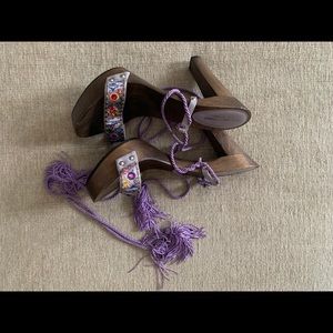 Sergio Rossi Wooden Heeled Lace Up Sandals (RARE)